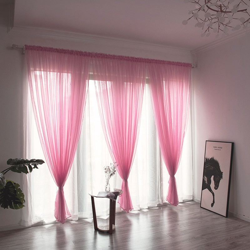 Simple And Modern Balcony Solid Color Gauze Curtain